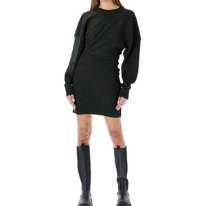 Ganni Gathered-Detail Crewneck Mini dress